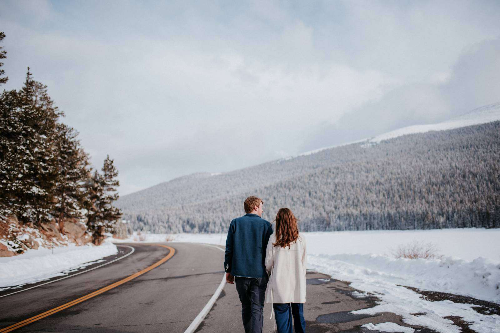 Snowy Winter Engagement Session at Echo Lake, Colorado