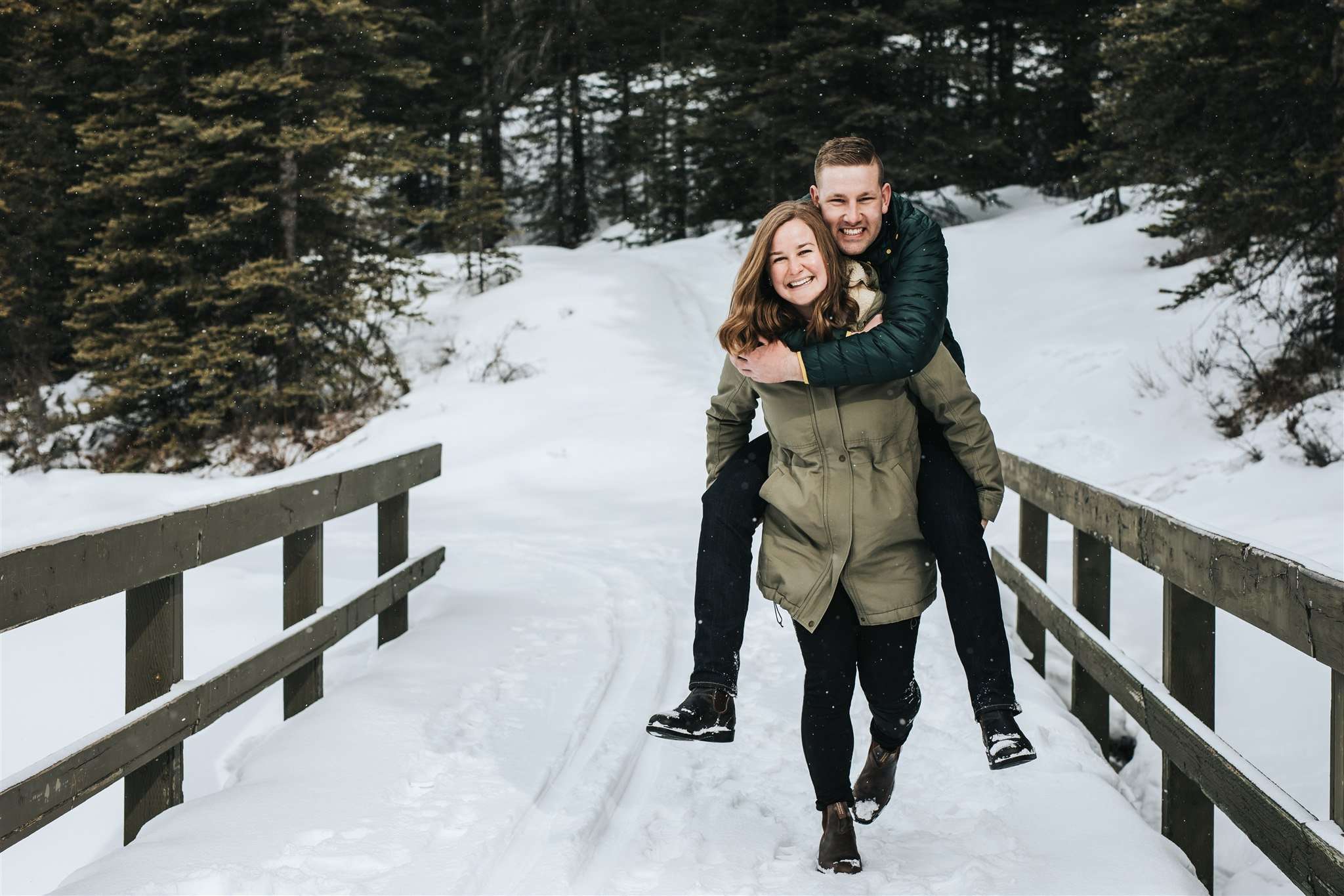 Snowy and Playful Kananaskis Lakes Engagement