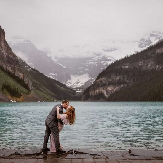 Foggy Romantic Lake Louise Elopement