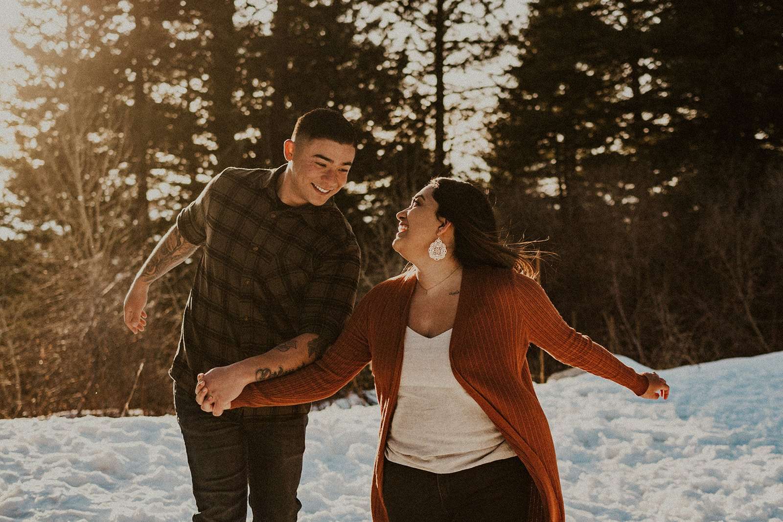 Playful and Snowy Idaho Engagement