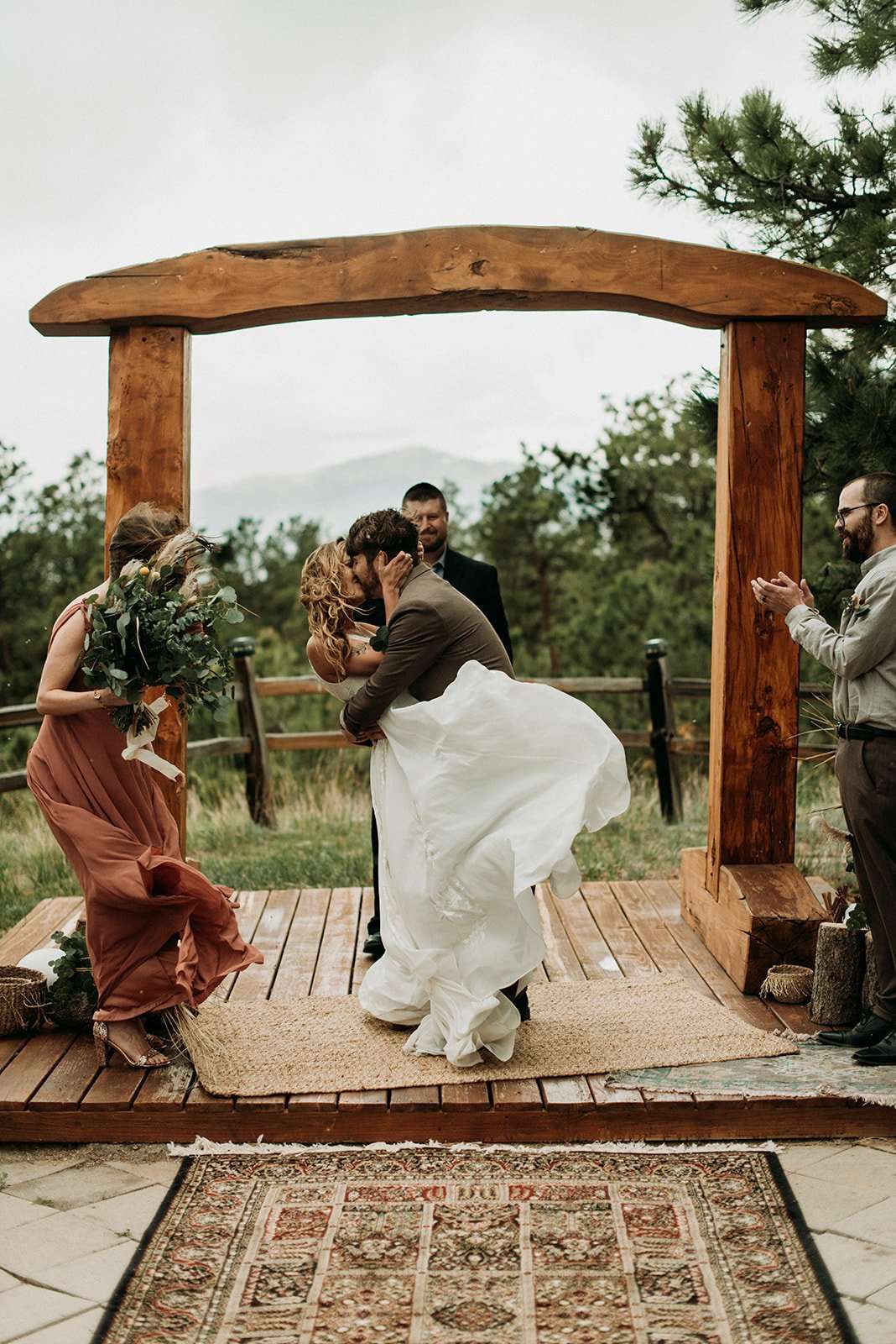 Warm Bohemian Black Forest Lodge Wedding