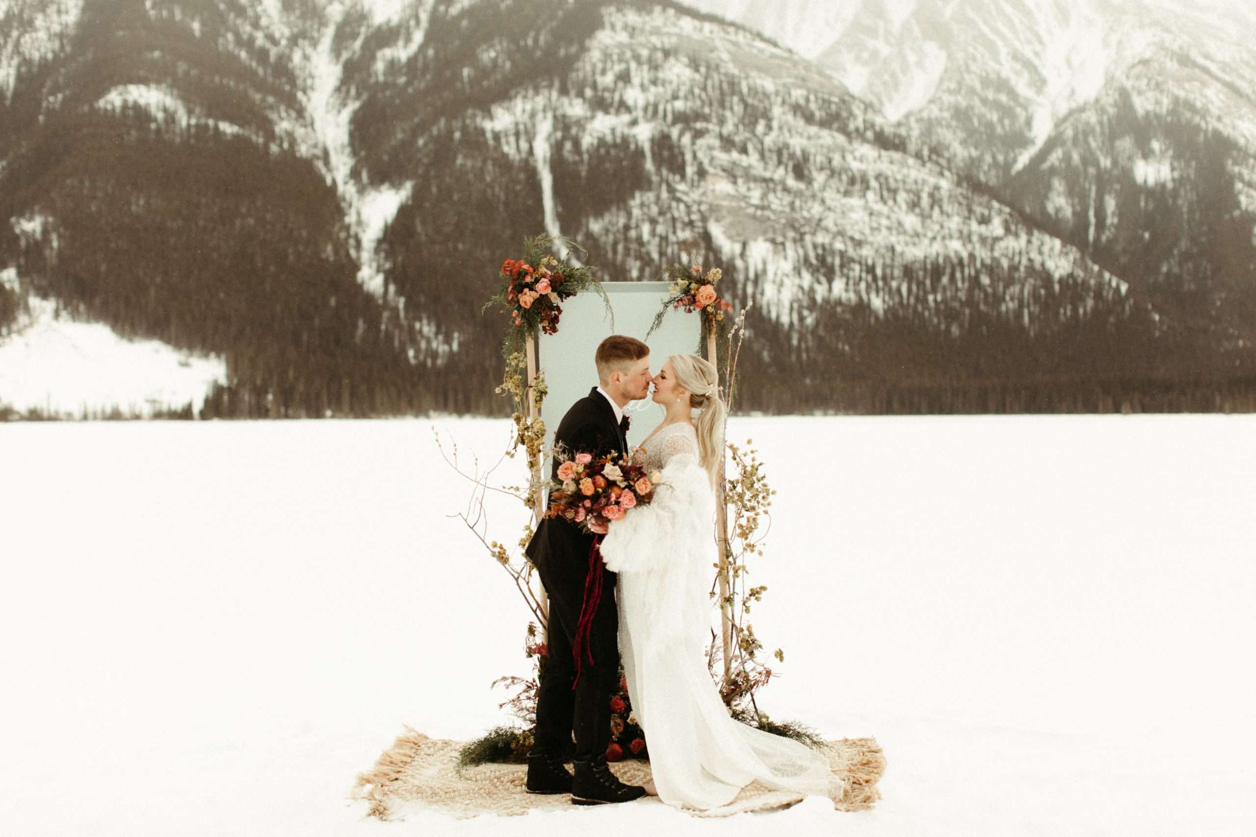 winter mountain wedding dress Real Wedding: Grace + Randal :: Cozy Winter Montana Mountain Weddinga&b bridal shop