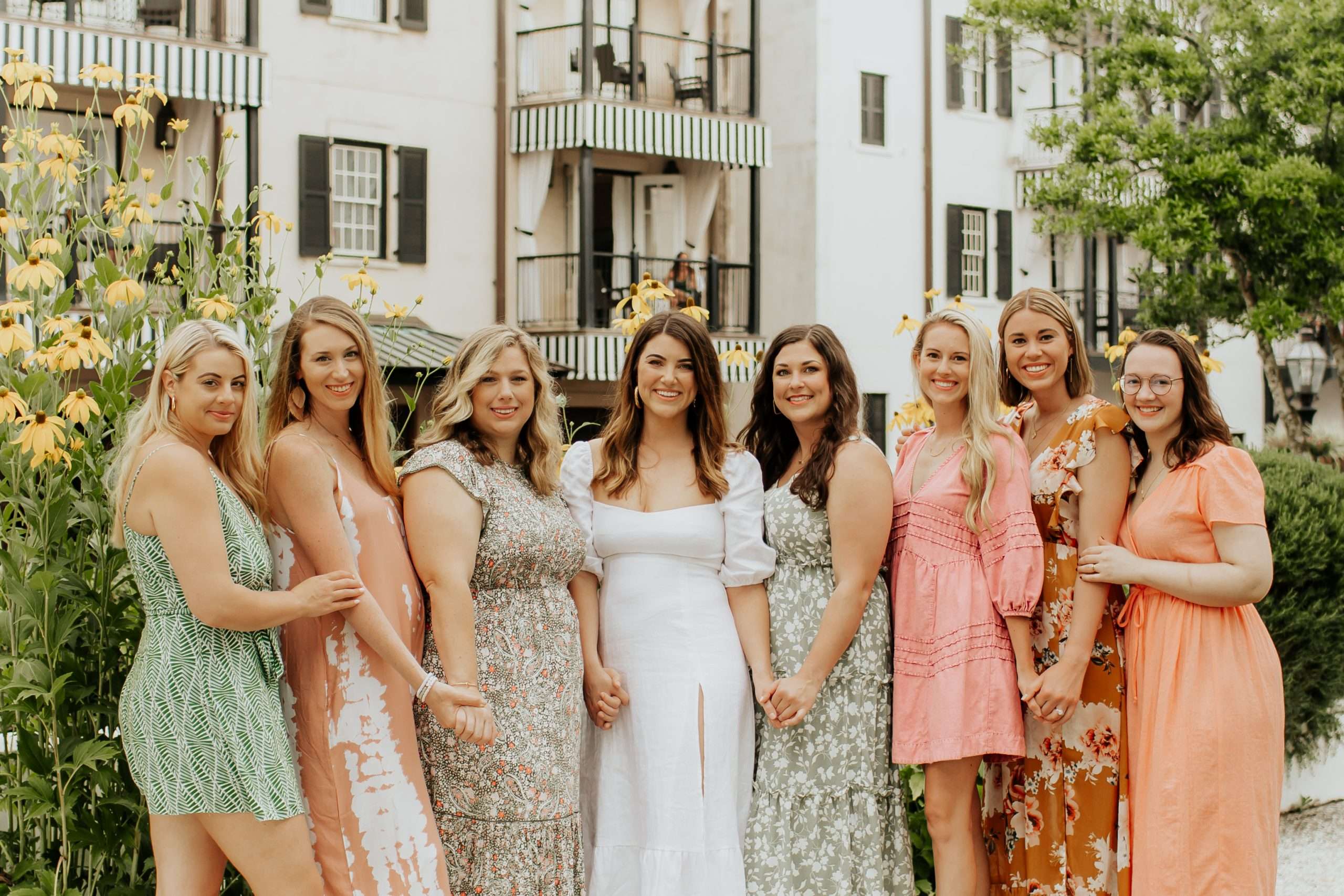 bride and bridesmaids in rosemary beach