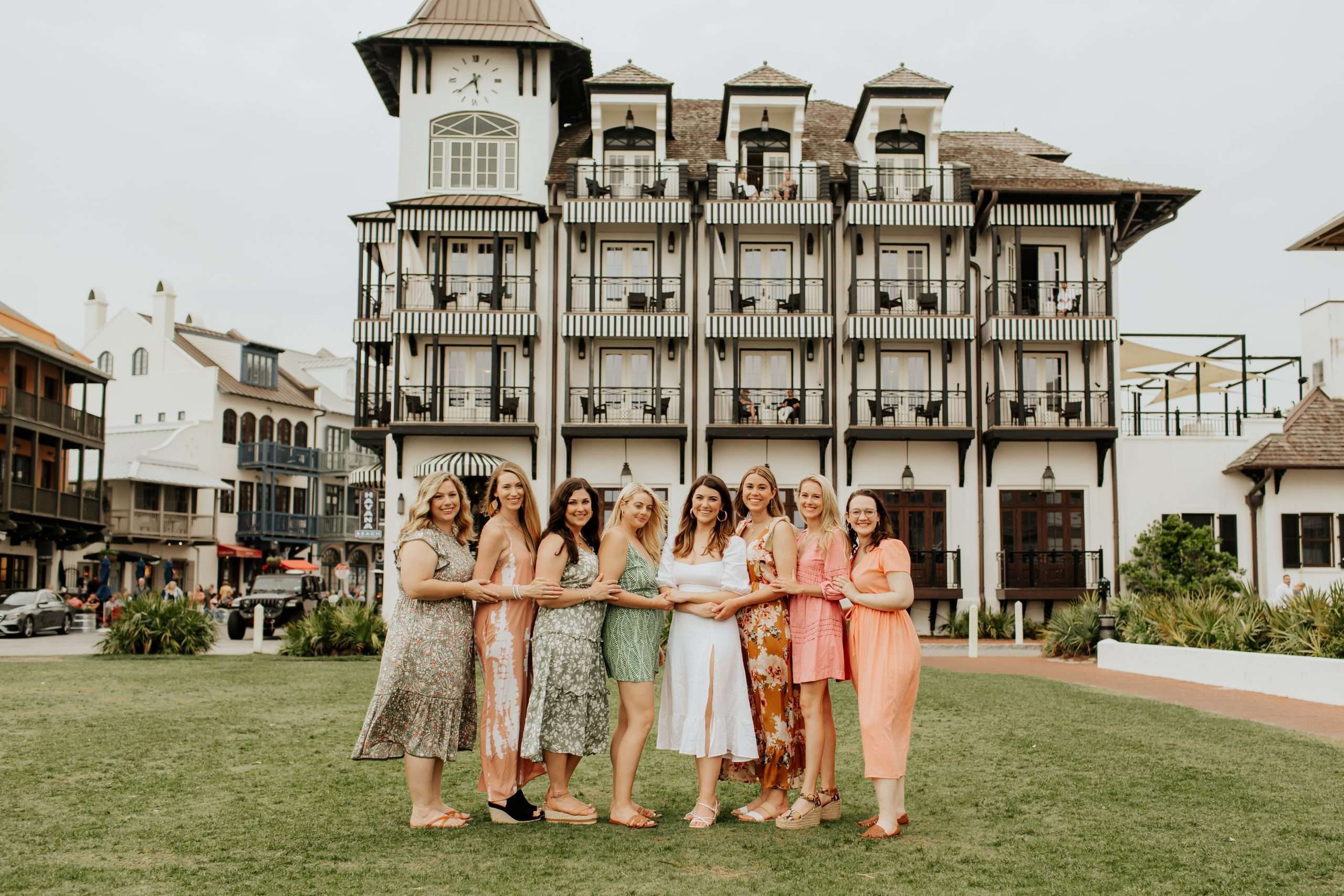 bride and bridesmaids in rosemary beach