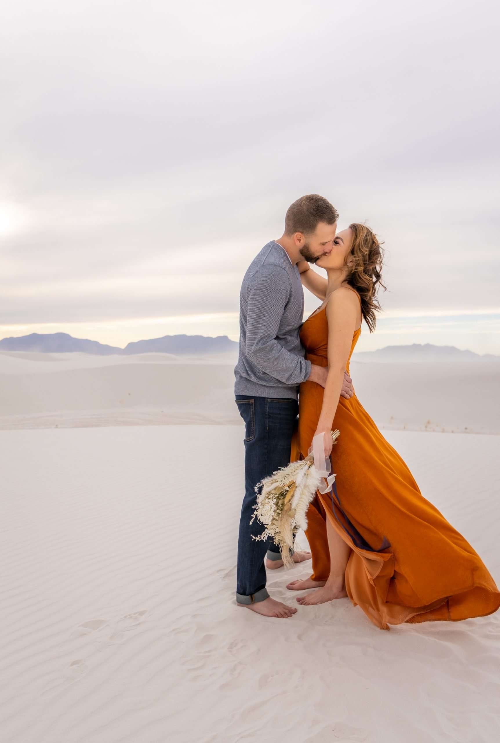 Colorful and Windswept White Sands Engagement