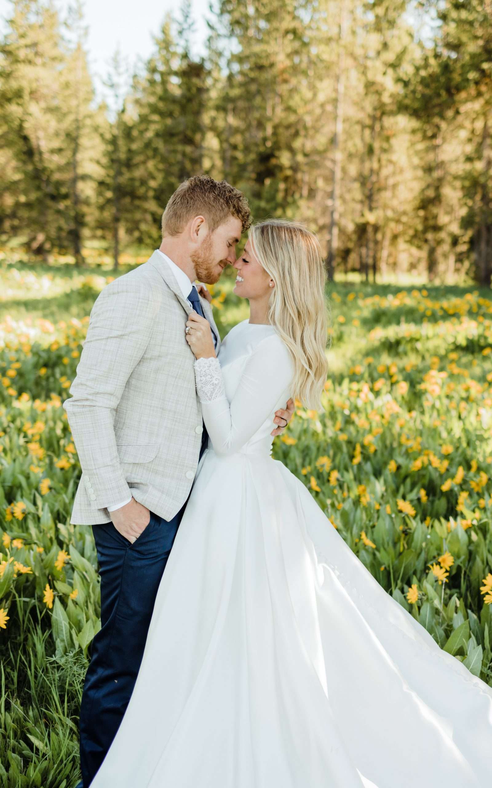 Cute and Merry Bridals in a Meadow