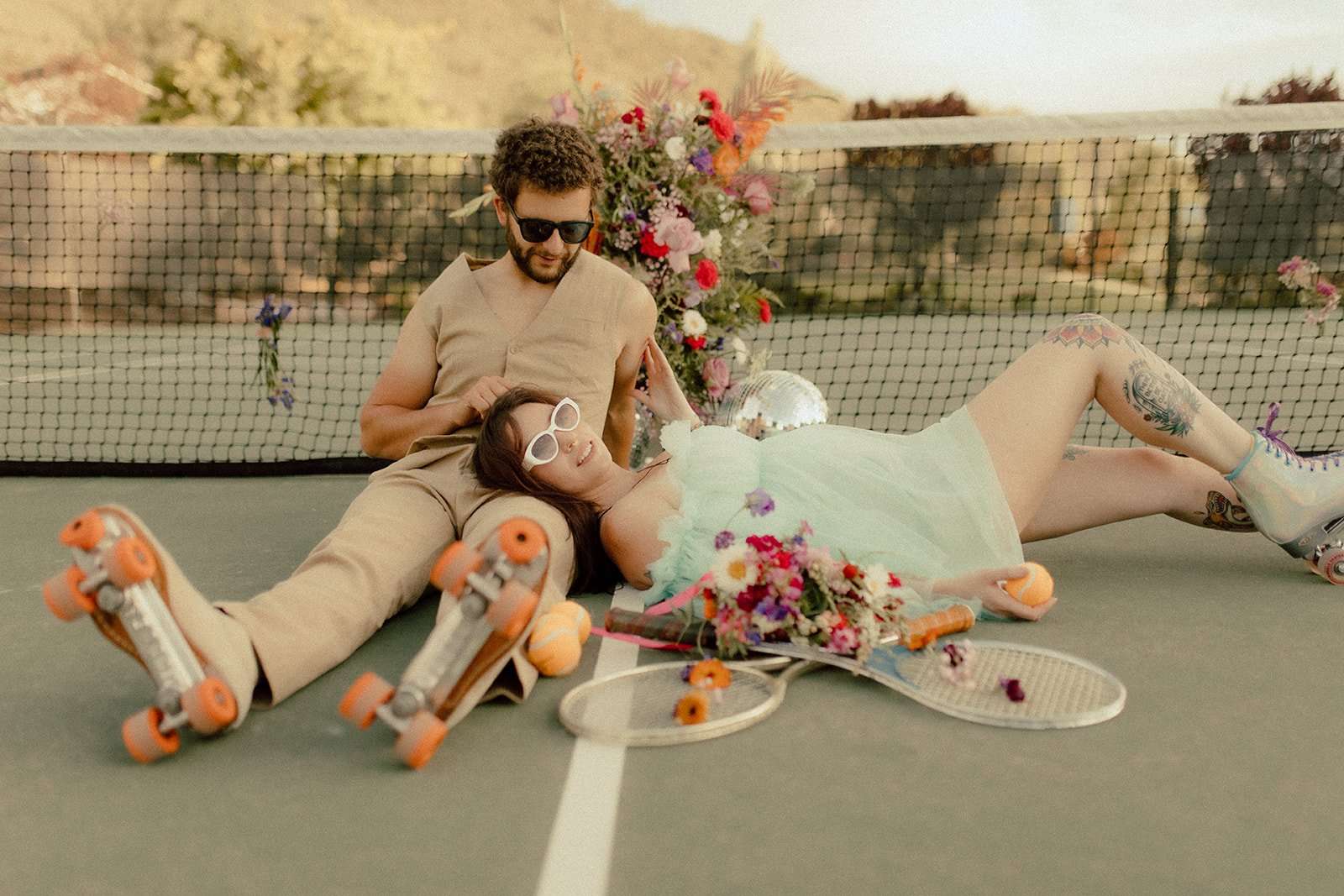 Roller Disco Meets Tennis Court Elopement Inspo