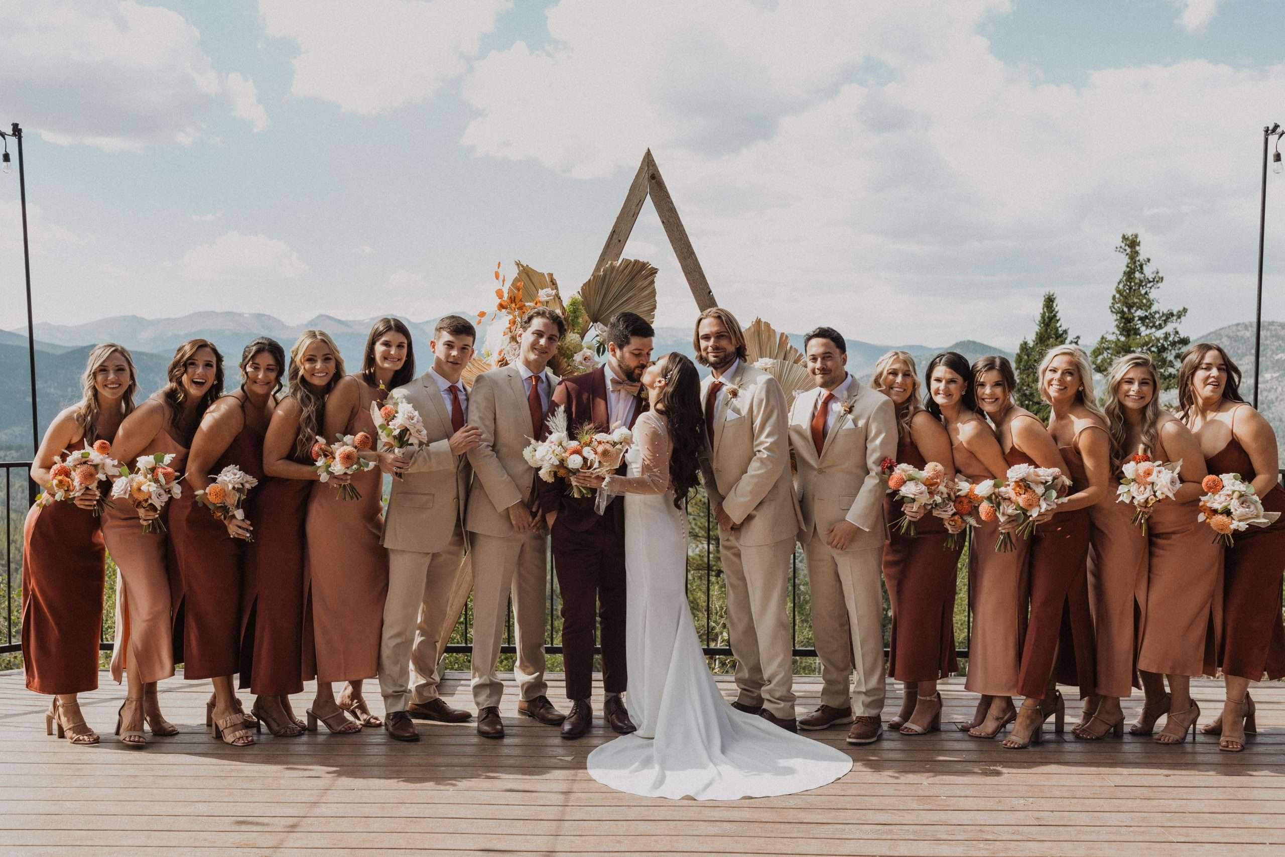 terracotta bridesmaid dresses and groomsmen Nothing I love more than getting to work with a groom & his 14 groomsmen & seeing the vision come to life perfectly! The combination of terracotta and taupe was perfect for