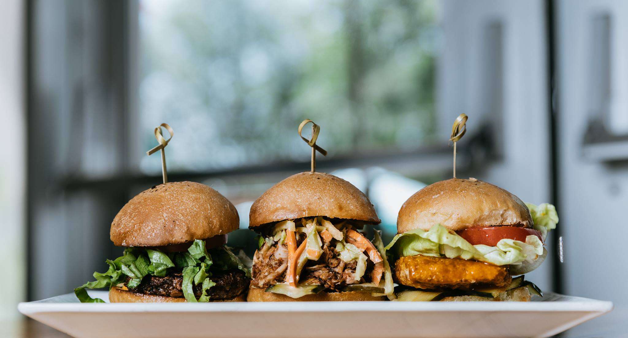three sliders at Watercourse Foods