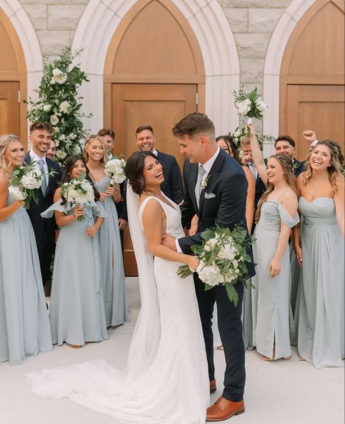 wedding dress with sage green accents Soft Green Wedding Dress