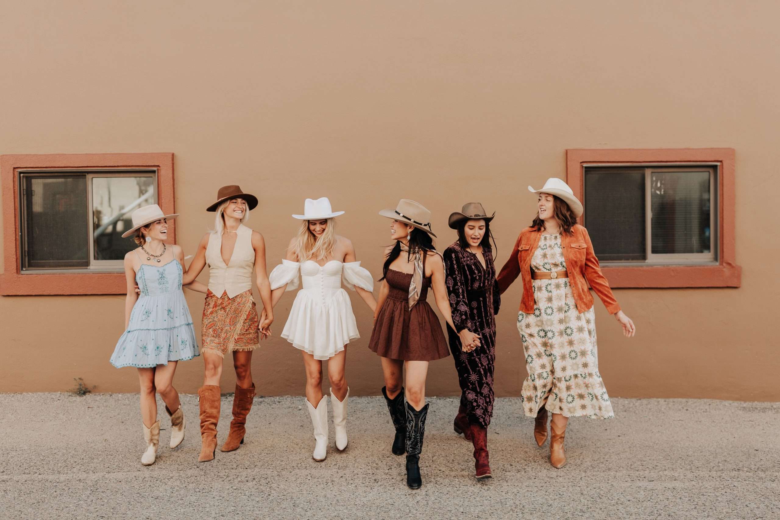 western rehearsal dinner dress bride Ladies in Casual, Western-Inspired Dresses at Outdoor Venue for Rehearsal  Dinner