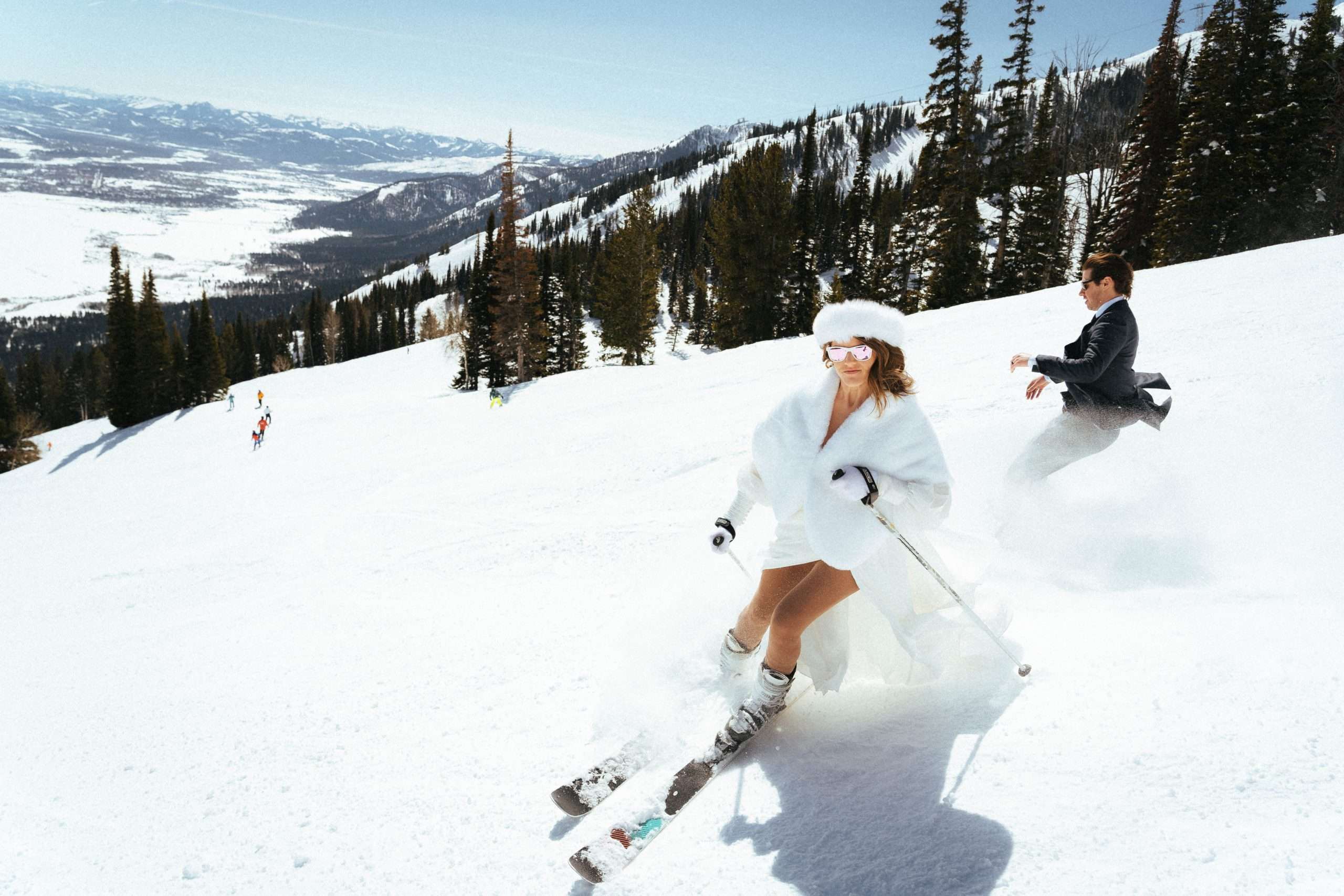 couple skiing at Jackson Hole Resort in Wyoming