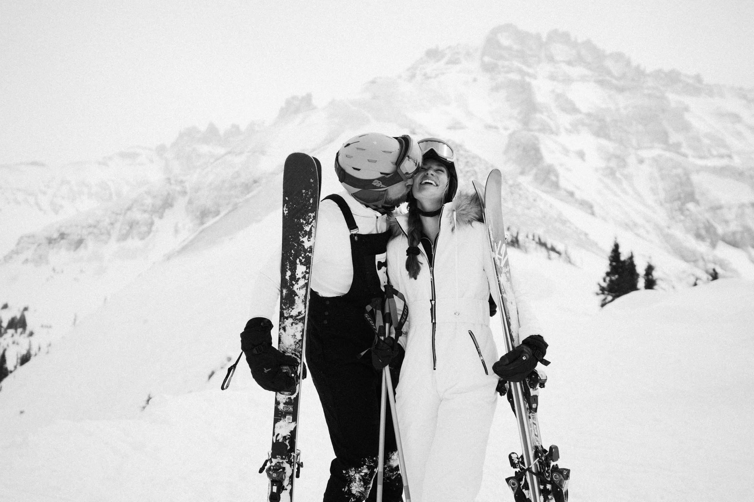 bride and groom at skiing at Telluride SkI Resort