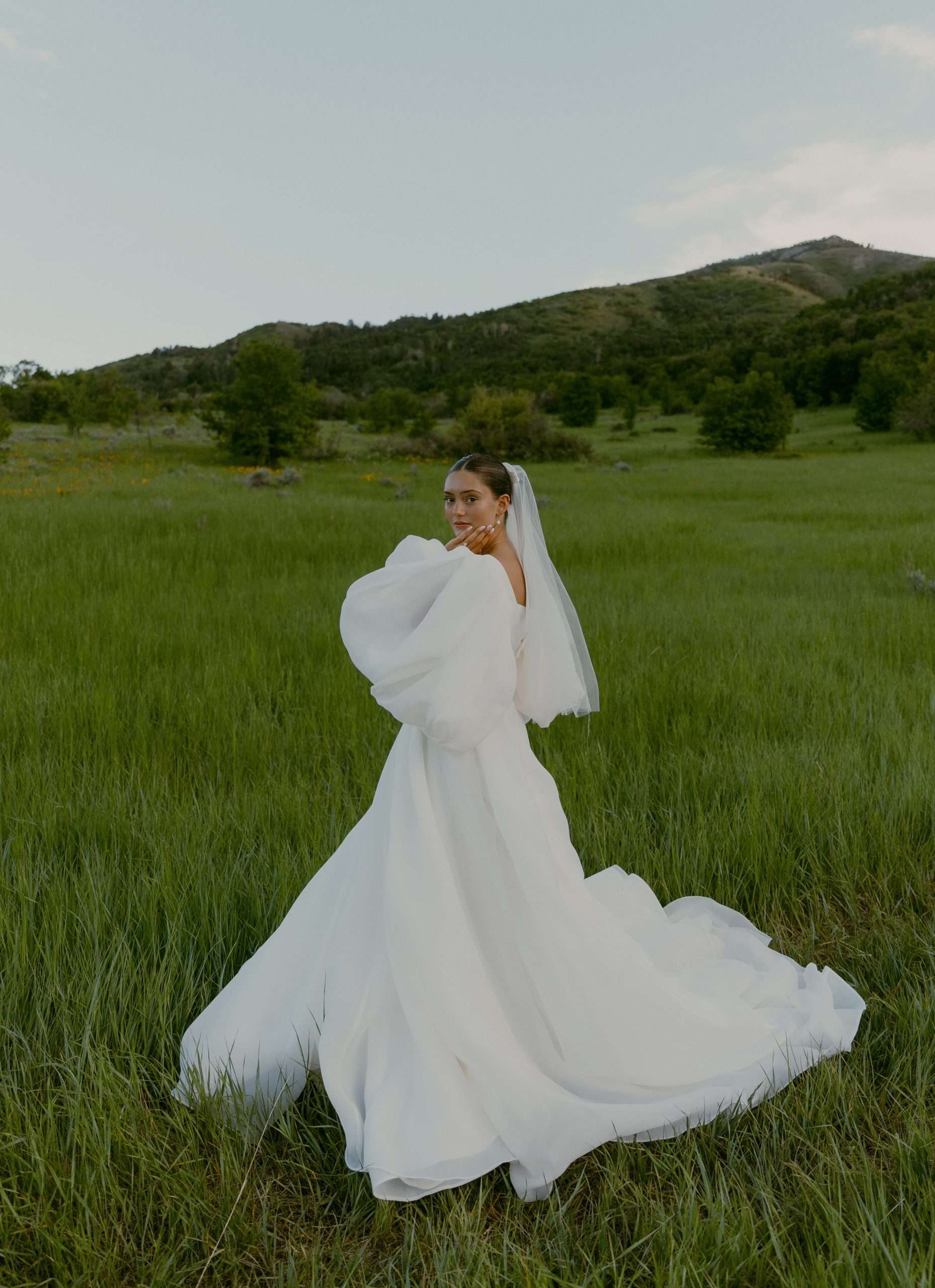 bride portrait in a meadow utah wedding bridal photos