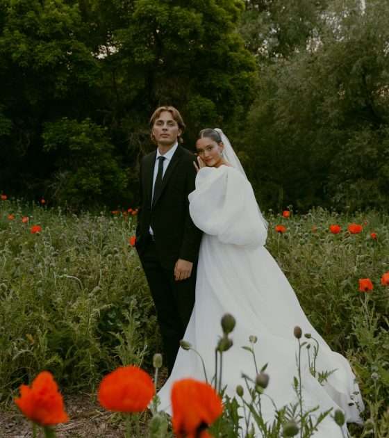 Blooming Bridals in a Field of Poppies