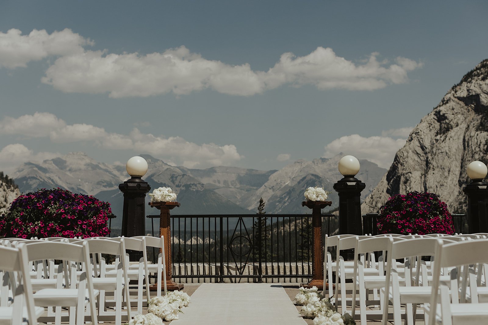 refined alberta wedding ceremony site with beautiful mountain views
