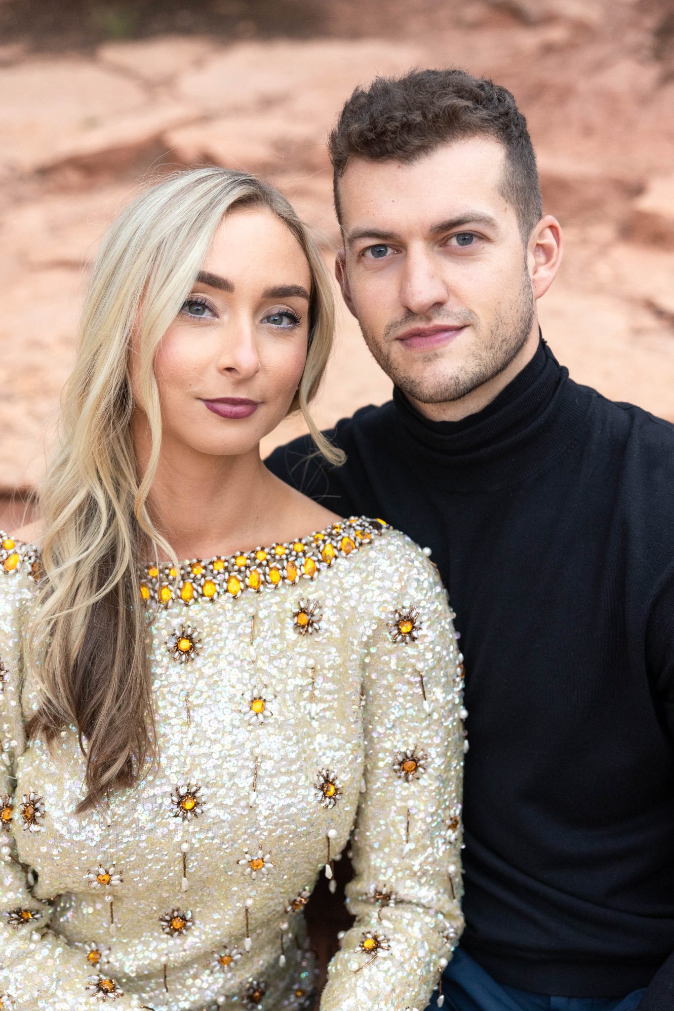 stunning beaded dress for a garden of the gods spring engagement session