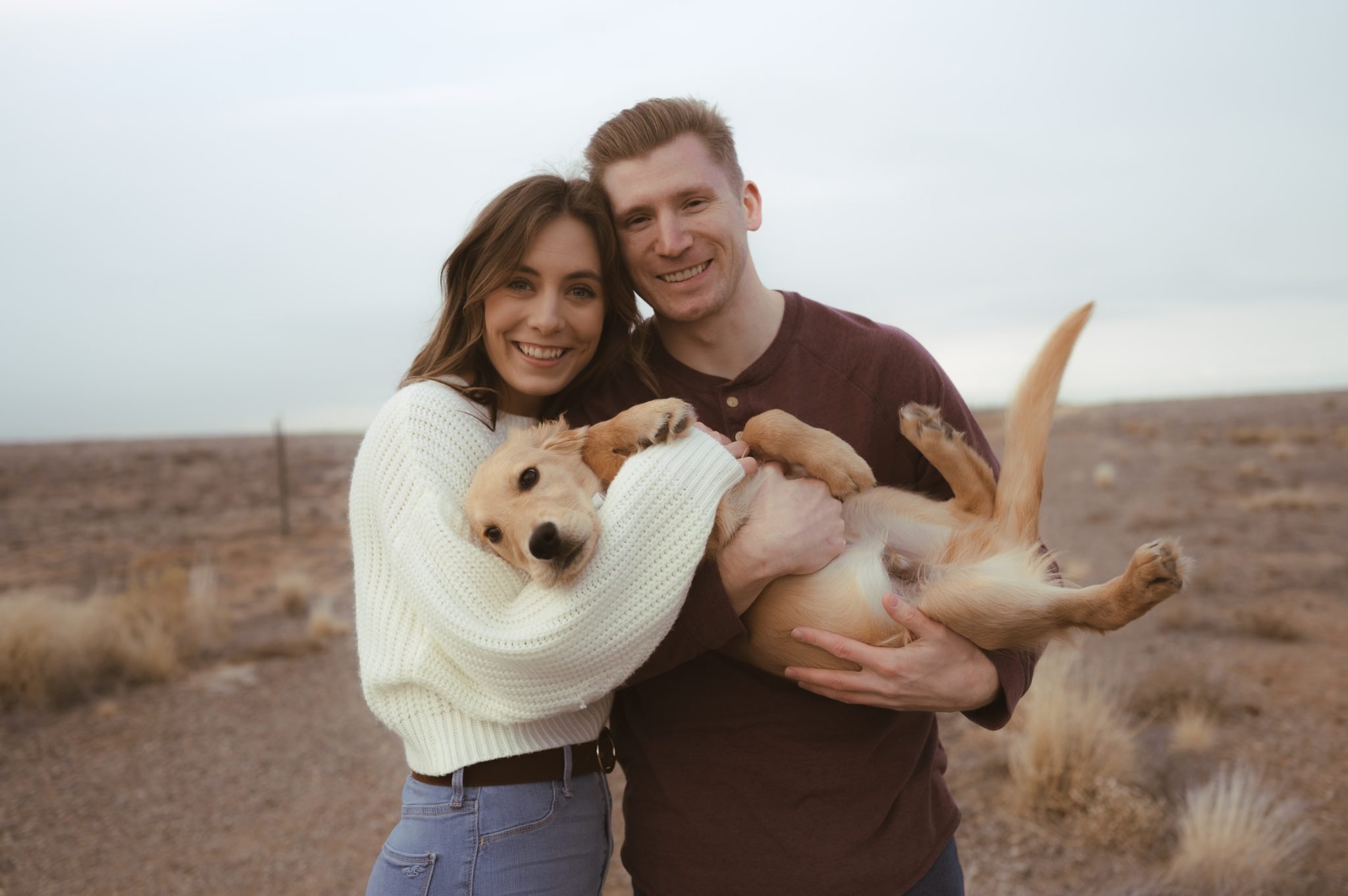 Albuquerque New Mexico Fall Engagement couple and their adorable puppy