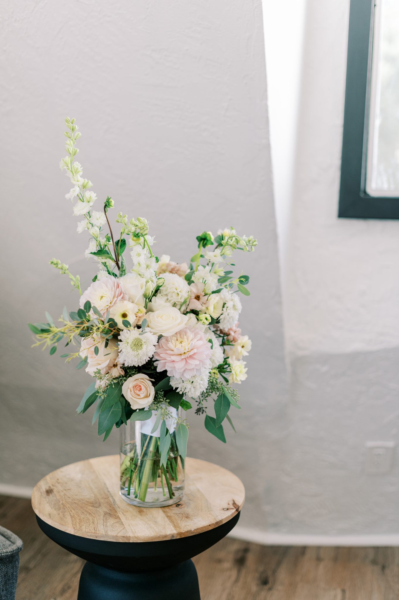 Organic white and pops of pink florals with greenery for a Idaho Summer Wedding's bouquet