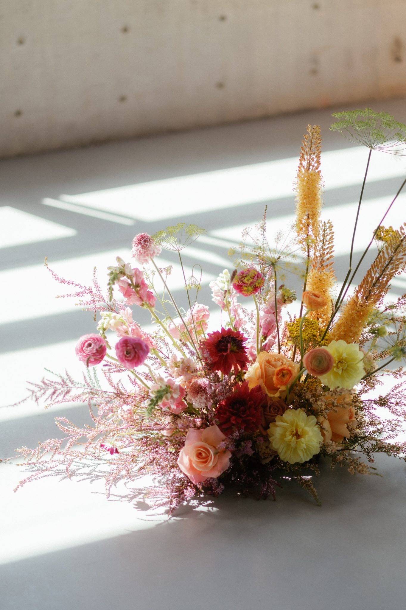 British Columbia Summer Wedding colorful and beautiful ceremony ground florals