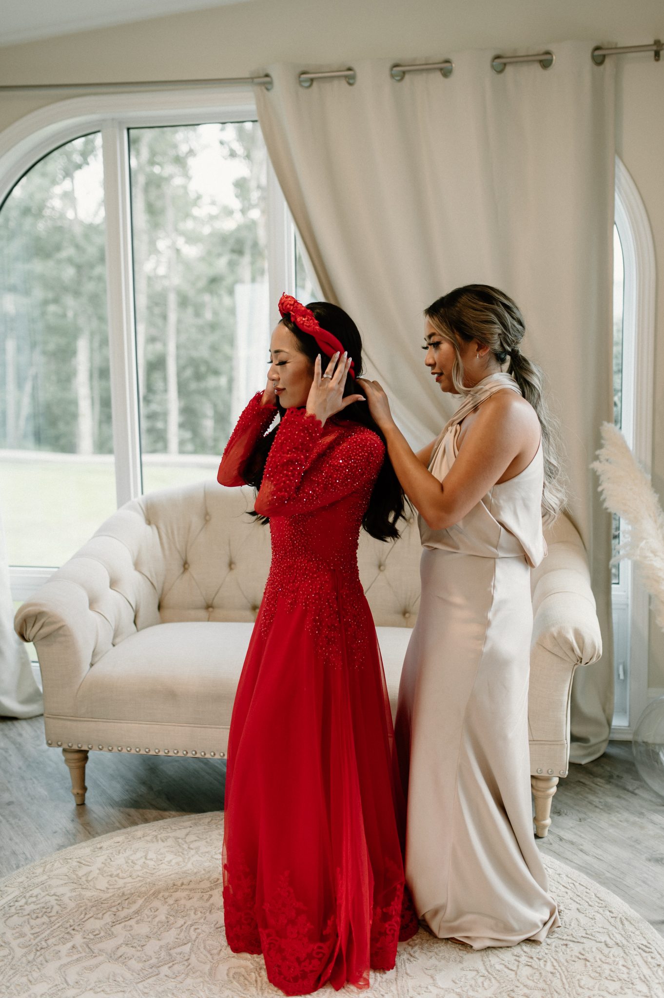 Hilltop Wedding Center Summer Wedding bride changing into her second dress