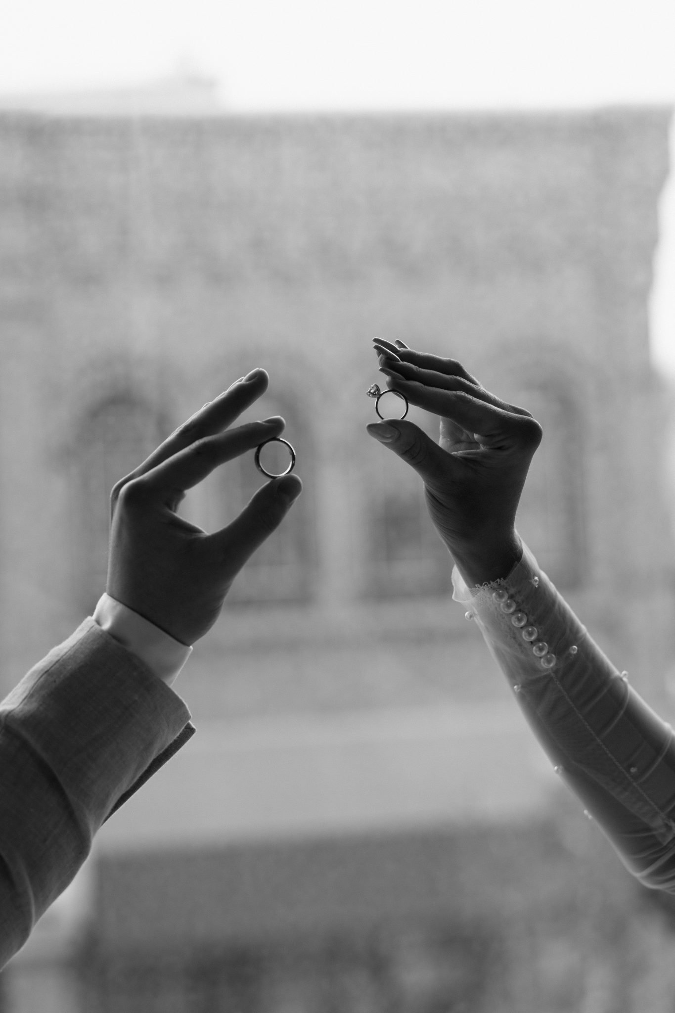 Winter Idaho Bridals at The Paris Studios couple holding their rings