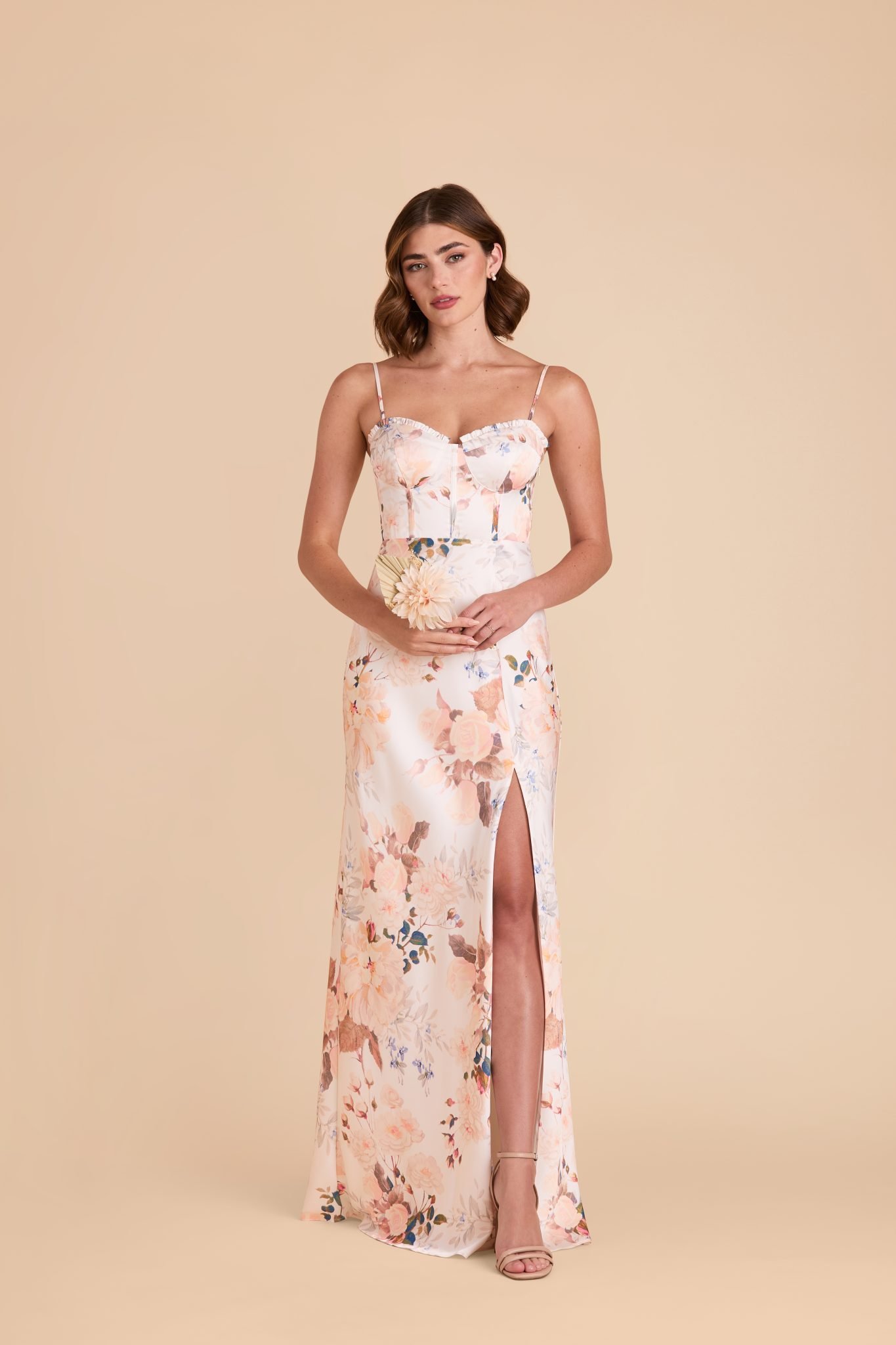 gray floral bridesmaid dress Eulalia Cowl Backless Floor Length Floral Lace Bridesmaid Dress