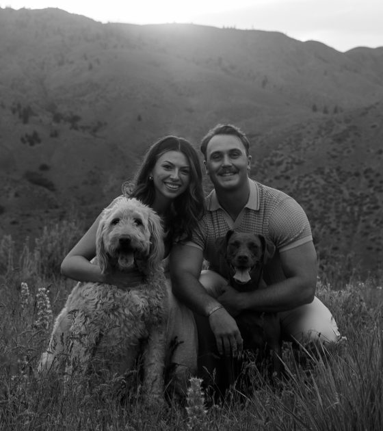 Idaho Engagements with Wildflowers, Scenic Views, and Dogs