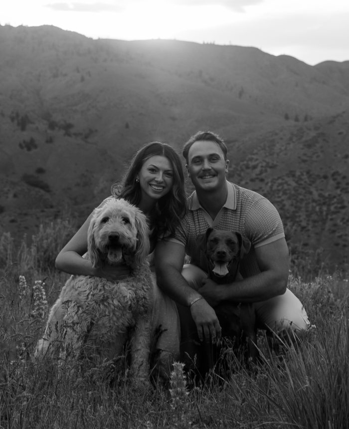Idaho Engagements with Wildflowers, Scenic Views, and Dogs