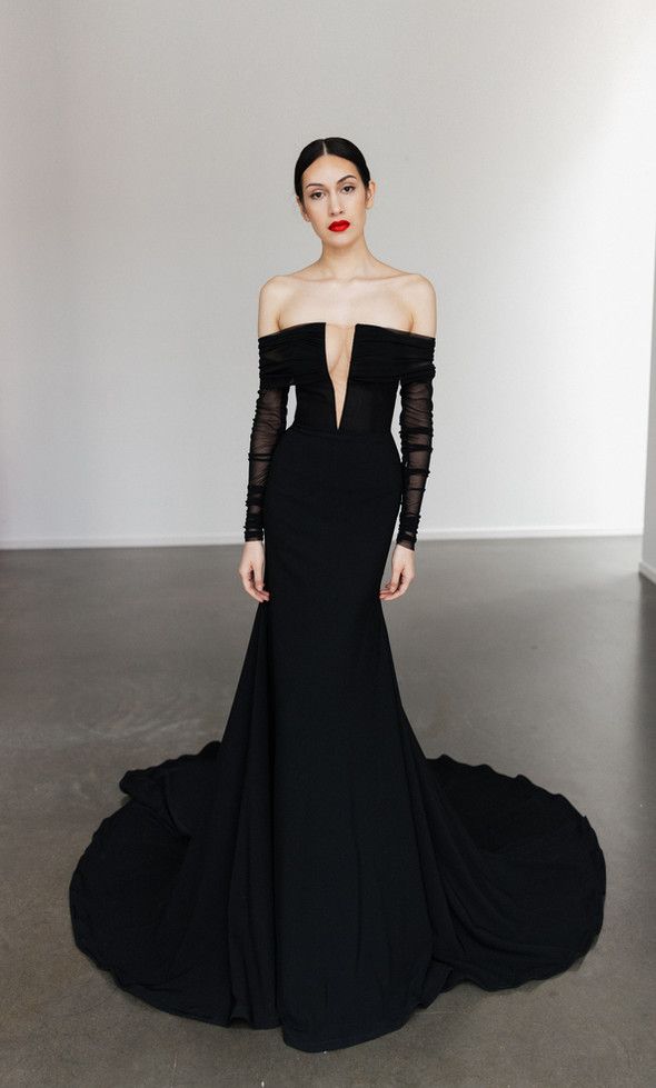 black dress bride Elegant Black Lace Long Sleeve Mother of Bride Dress