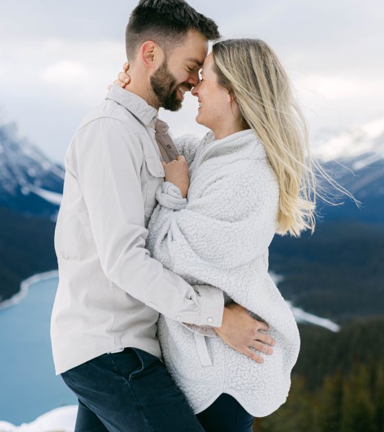 Enchanting Snow-Draped Mountain Engagements in Banff