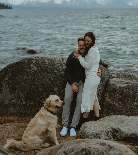 Intimate Lake Tahoe Engagements with their Golden Retriever