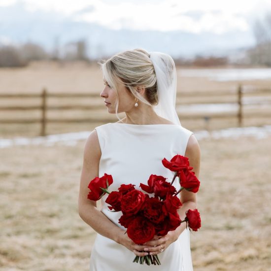 Winter Wedding in Utah with Vibrant Red Flowers