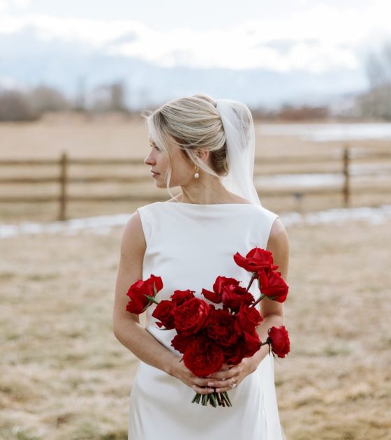 Winter Wedding in Utah with Vibrant Red Flowers