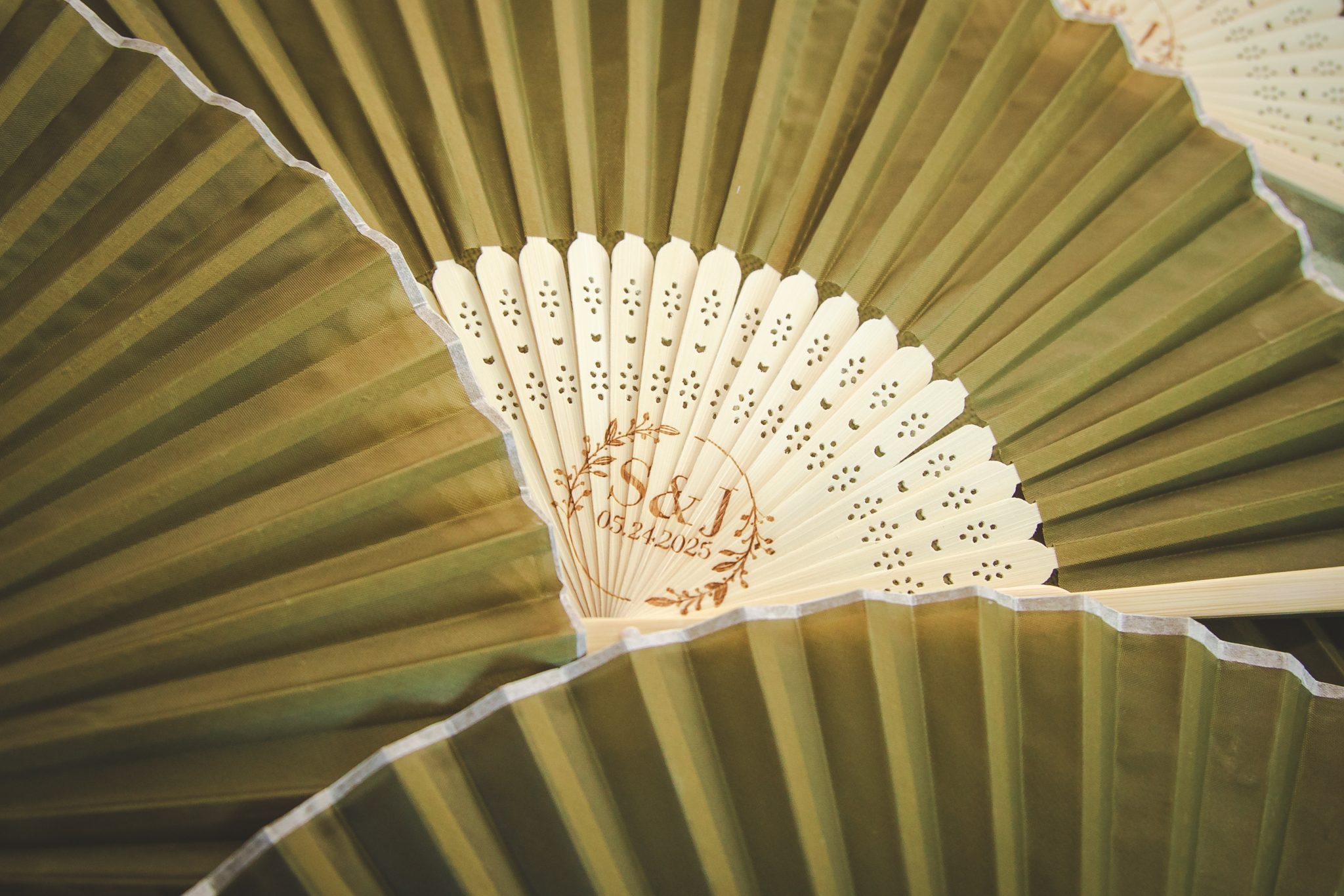 Personalized wedding fans with initials and date detail for The Doyle spring wedding las vegas rocky mountain bride