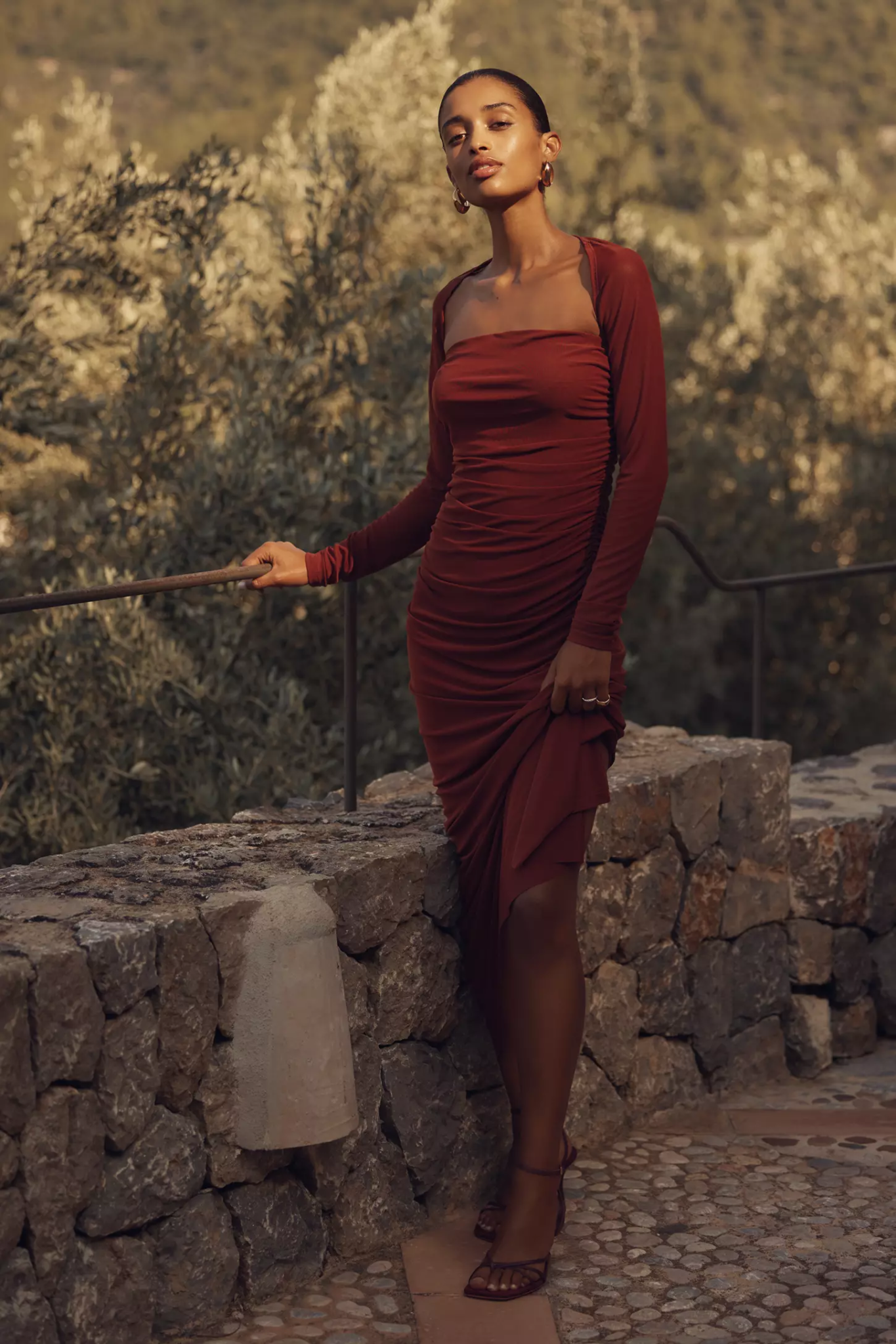 bhldn arabella tendril sleeve satin maxi dress Arabella Tendril-sleeve Satin Maxi Dress